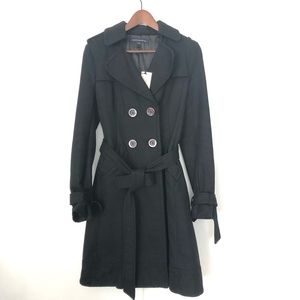 French connection double breasted trench coat black lined forever style US XS-S